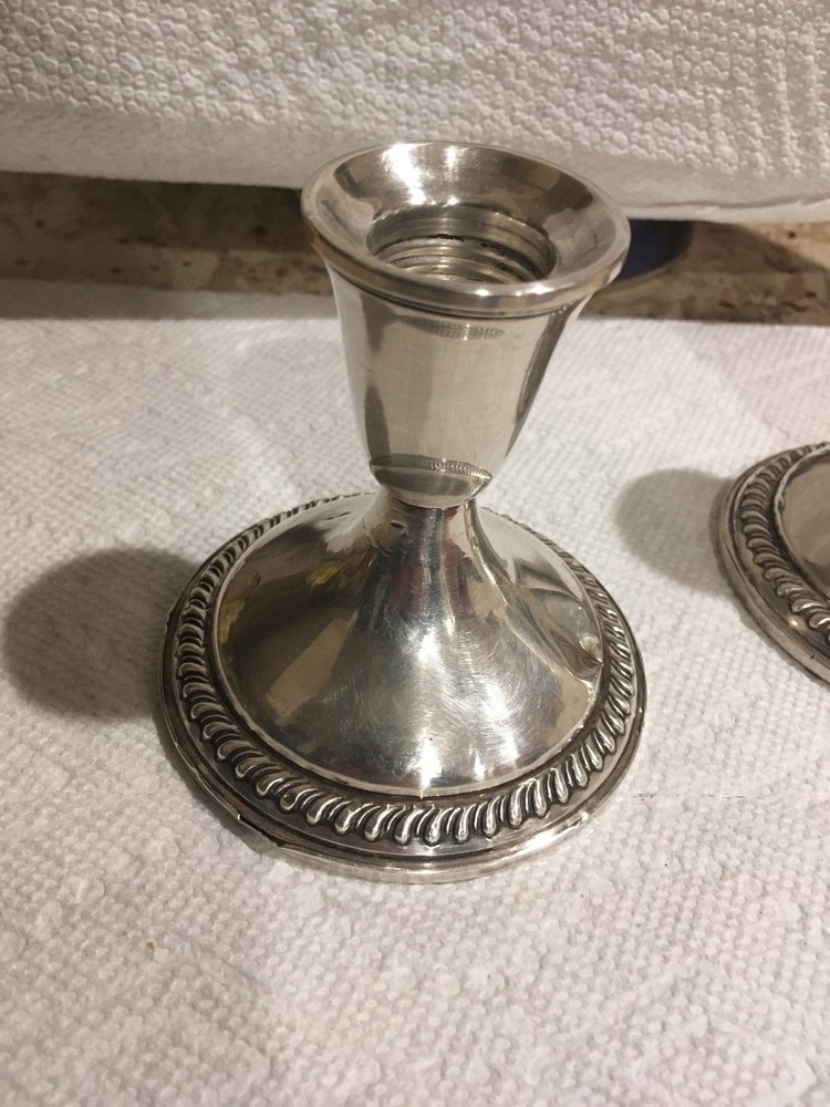 Empire Pair Rope Pattern Sterling Silver Weighted Candlesticks