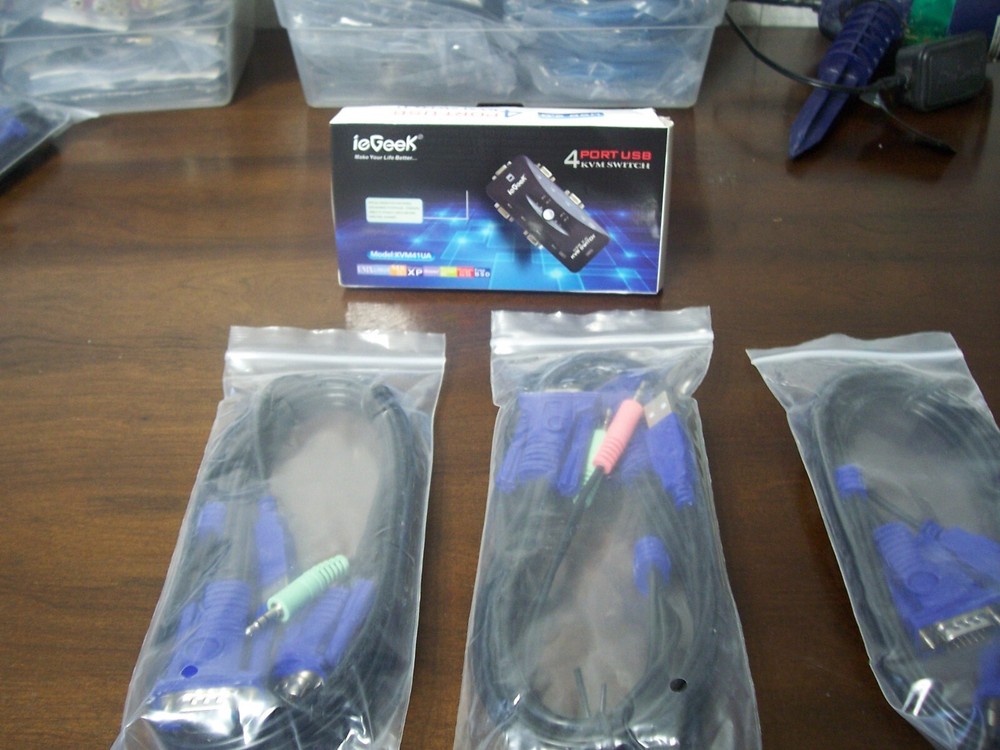 USB Switch Selector 4 Port, USB KM Switcher 4 Computers Sharing - 3 PKG CABLE