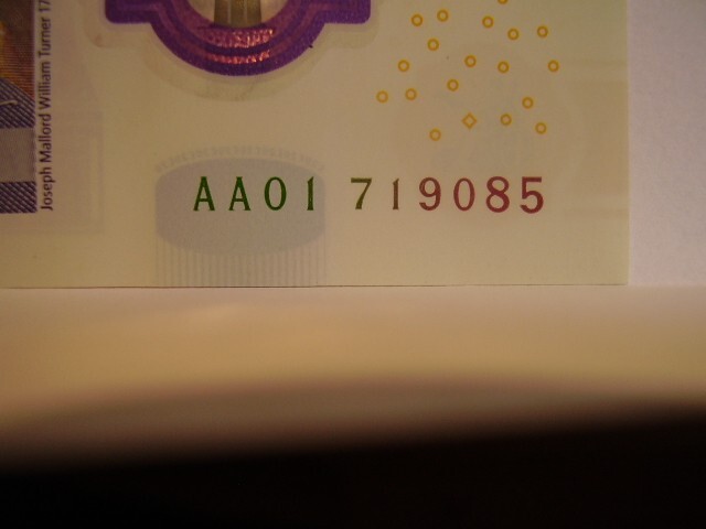 AA01 £20 THE QUEEN Twenty Pound Note AA Prefix AA01 719085 J TURNER