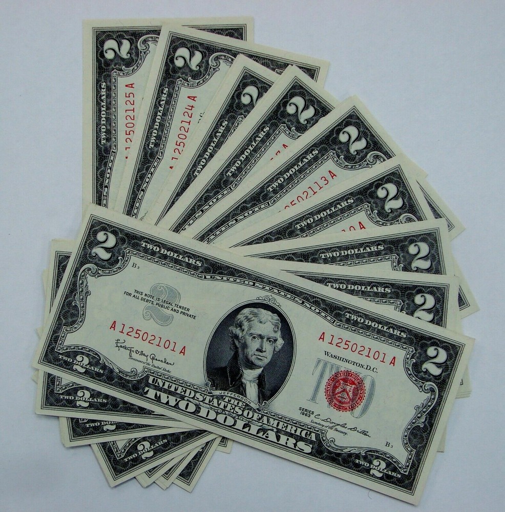 ✯ Two Dollar Red Seal $2 Bill UNC CU✯ From Pack Consecutive Uncirculated Note ✯✯