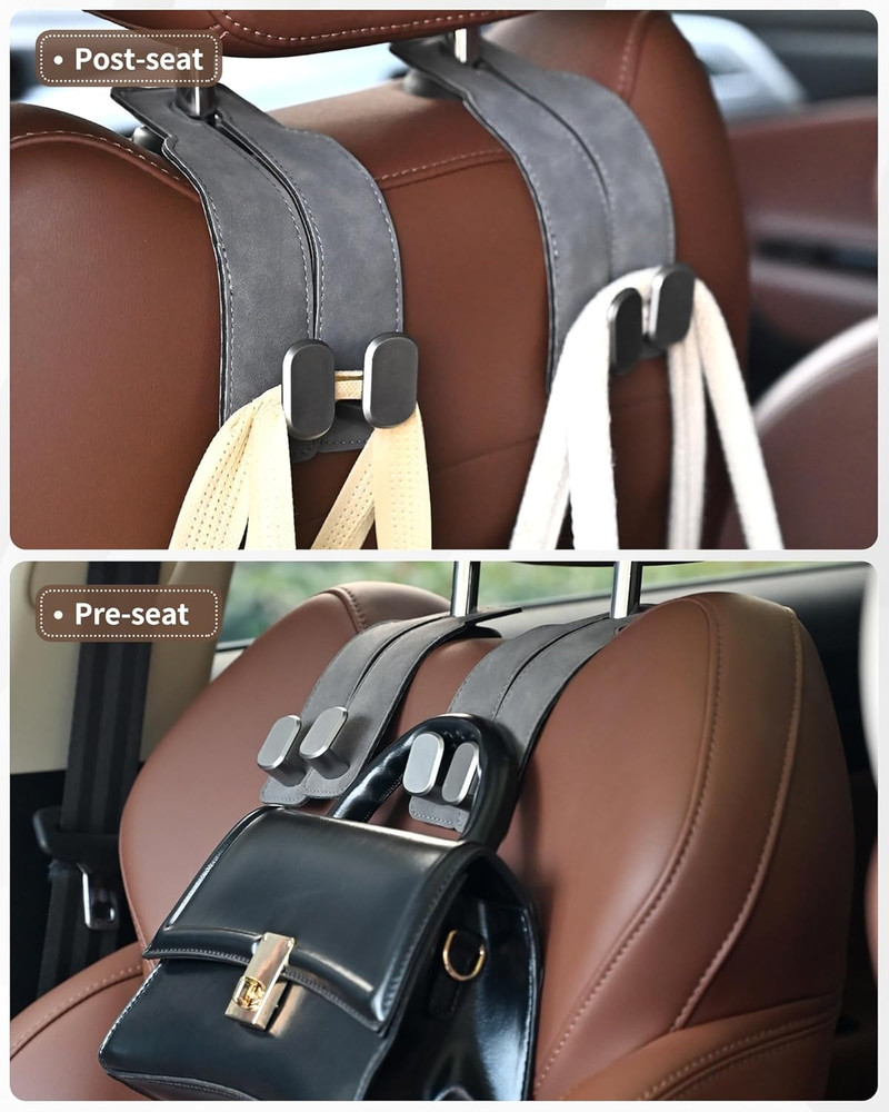 Headrest Hooks for Car, 4 Pack Car Seat Back Organizer Storage Hook, Double Hook