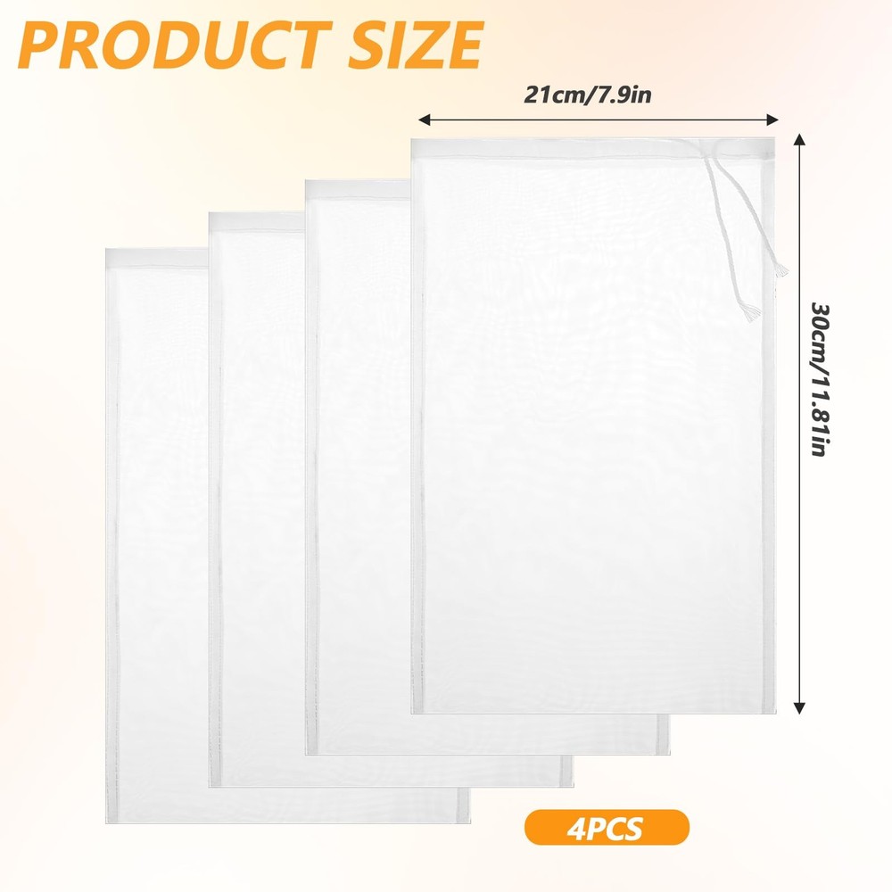 4 Pack Nut Milk Bag 12 x 8 Inch Strainer Reusable regular, White