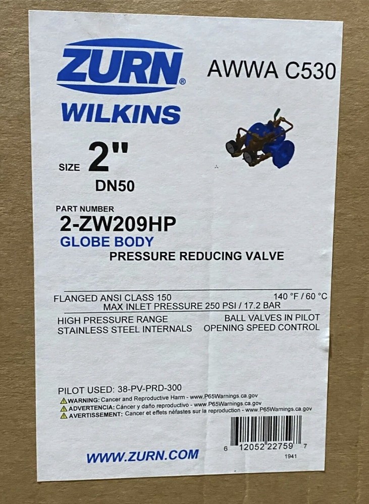 ZURN 2-ZW209HP 2" Pressure Reducing Valve Globe Body 250 PSI