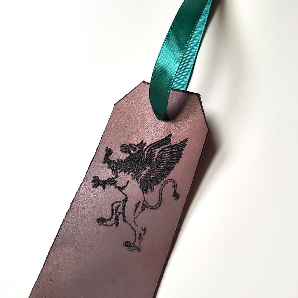 Griffin Design Leather Bookmark, Engraved Personalization, Gryphon Bookmark
