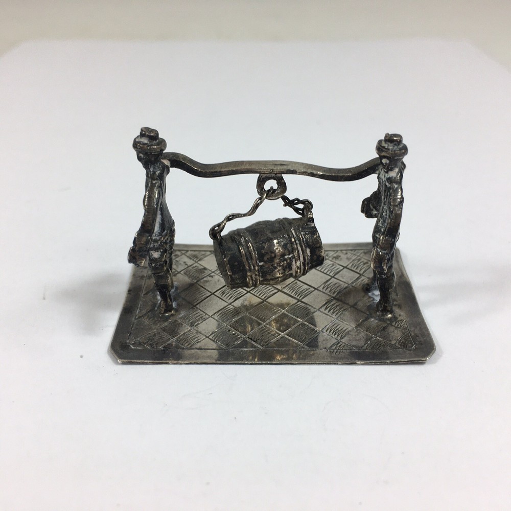 Antique Dutch Solid Silver Novelty Barrel Carriers Chequered Base 3.5cm High