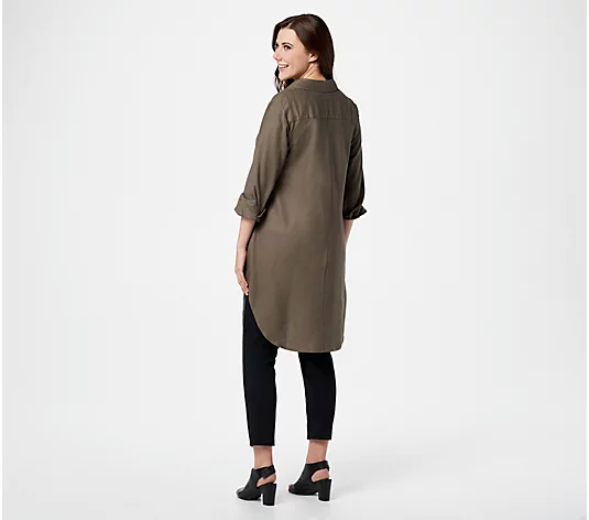 Lisa Rinna Collection Solid Button Front Hi-Low Hem Top