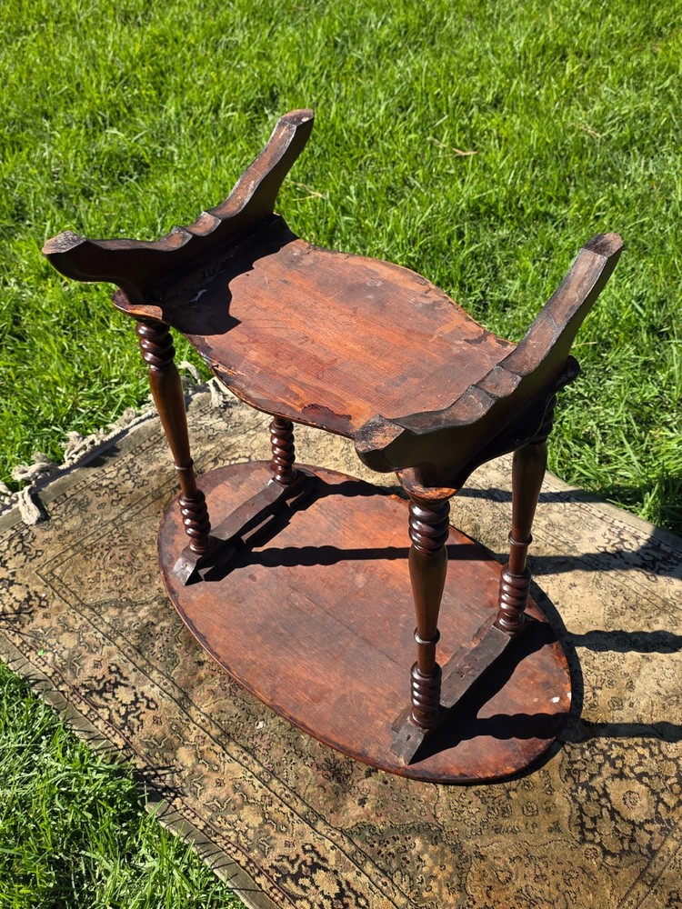 Antique Turned Bobbin Legs, 2 Tier, Parlor Side Table, Solid Wood