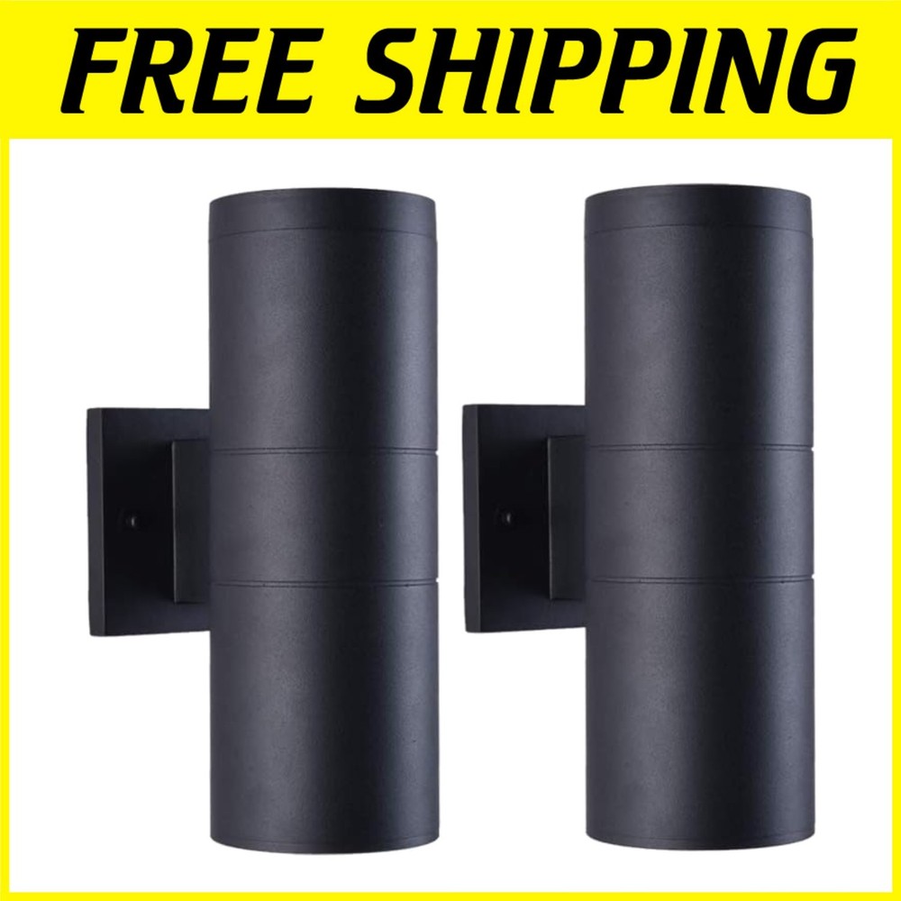 Matte Black Cylinder Outdoor Lights 2-Pack