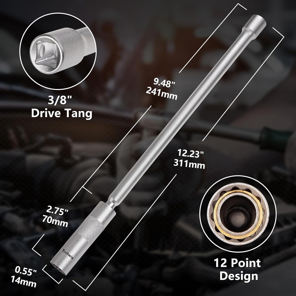 Toolwiz 14mm Spark Plug Socket with 12.2" Extension, White