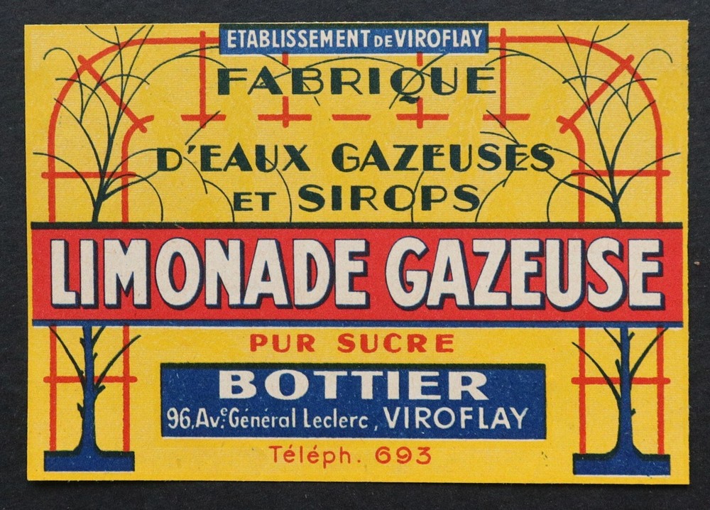 Antique BOTTIER Viroflay 2 Lemonade Label