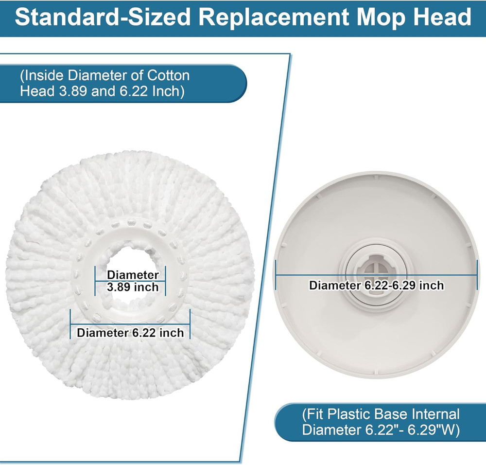 6 Pack Mop Heads Replacements, Compatible with Funclean Spin Mop & Mop Bucke...