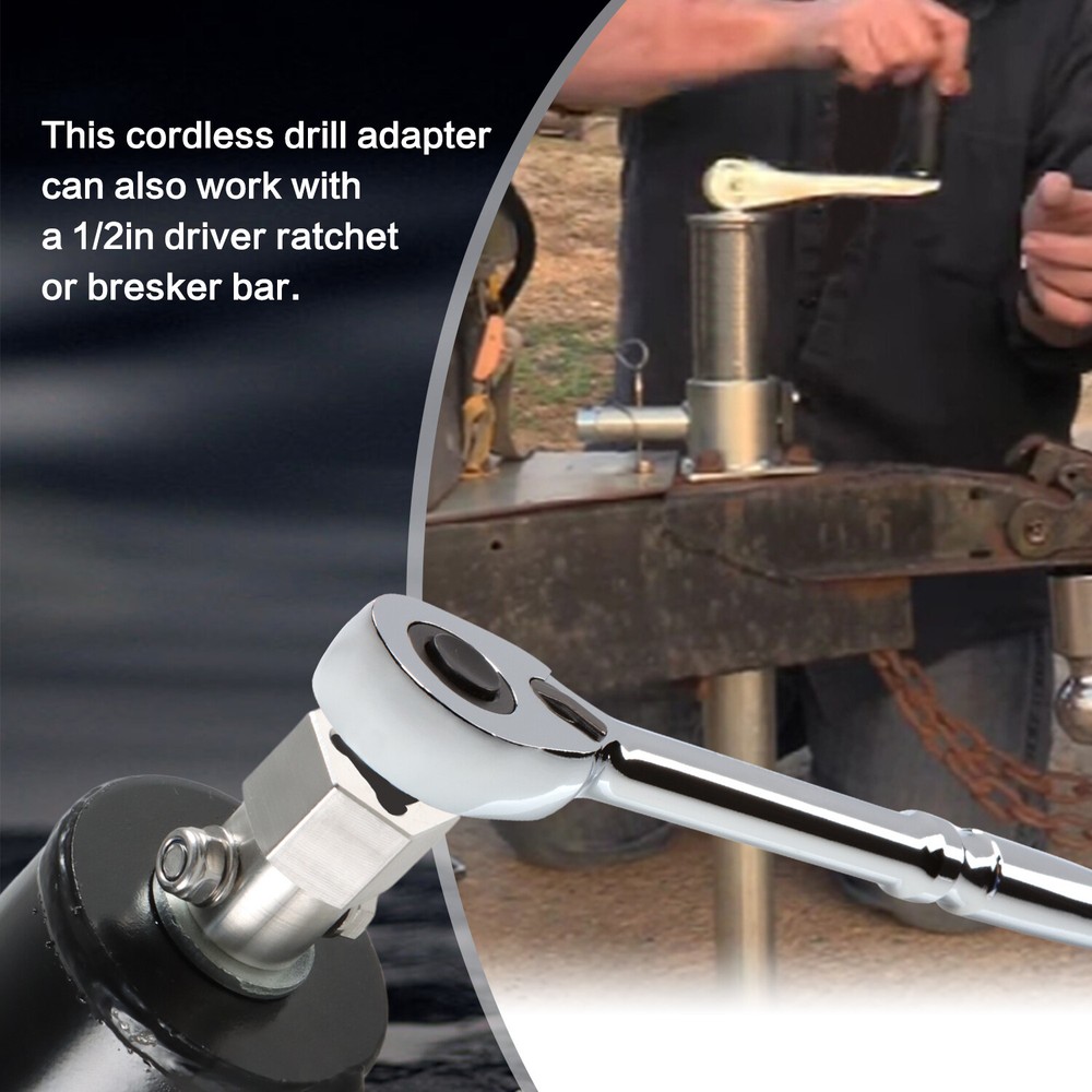 Trailer Jack Crank Handle Cordless Drill Adapter W/ 1/2 Inch Socket Adapter Bit