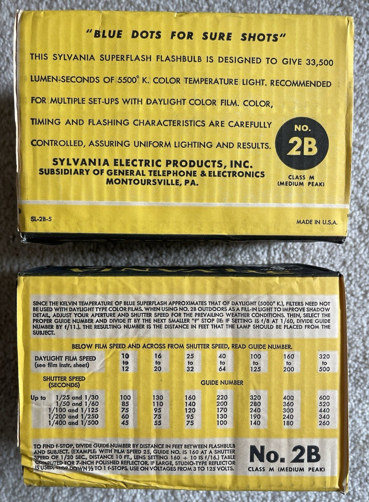 Vintage Sylvania Blue Dot Flashbulb #2B Class M - 12 Bulbs (Two 6-Packs)