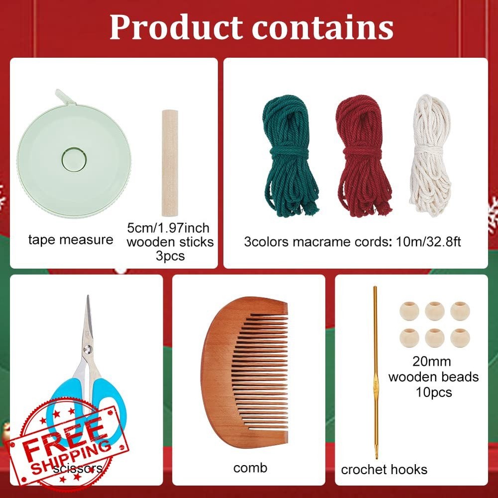 INFUNLY Macrame Christmas Tree Kit, 3 Sets, Beginner Craft Decor