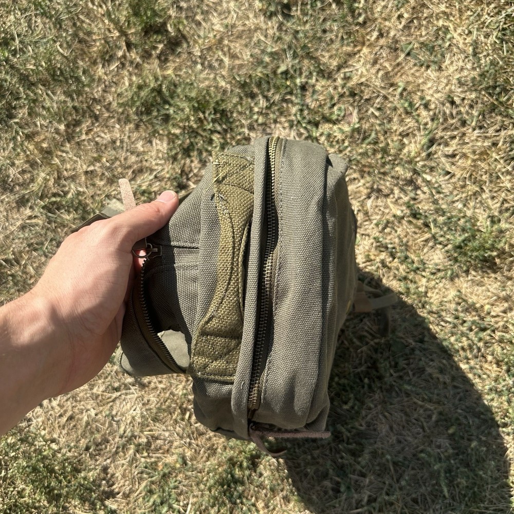 Natures Lodge Backpack, Olive Green Canvas W/Leather Pulls