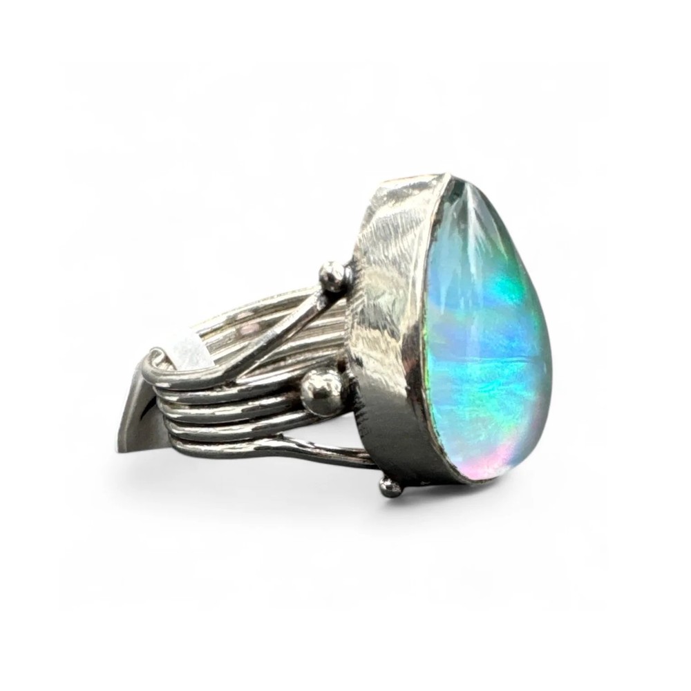 Aurora Opal Solid 925 Sterling Silver Ring 7.5