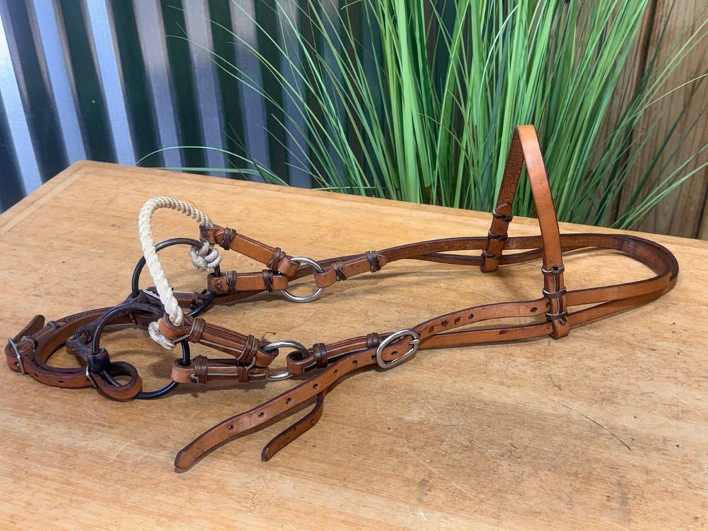 TORY Leather Rope Nose SidePull Western Training Headstall w Snaffle Bit