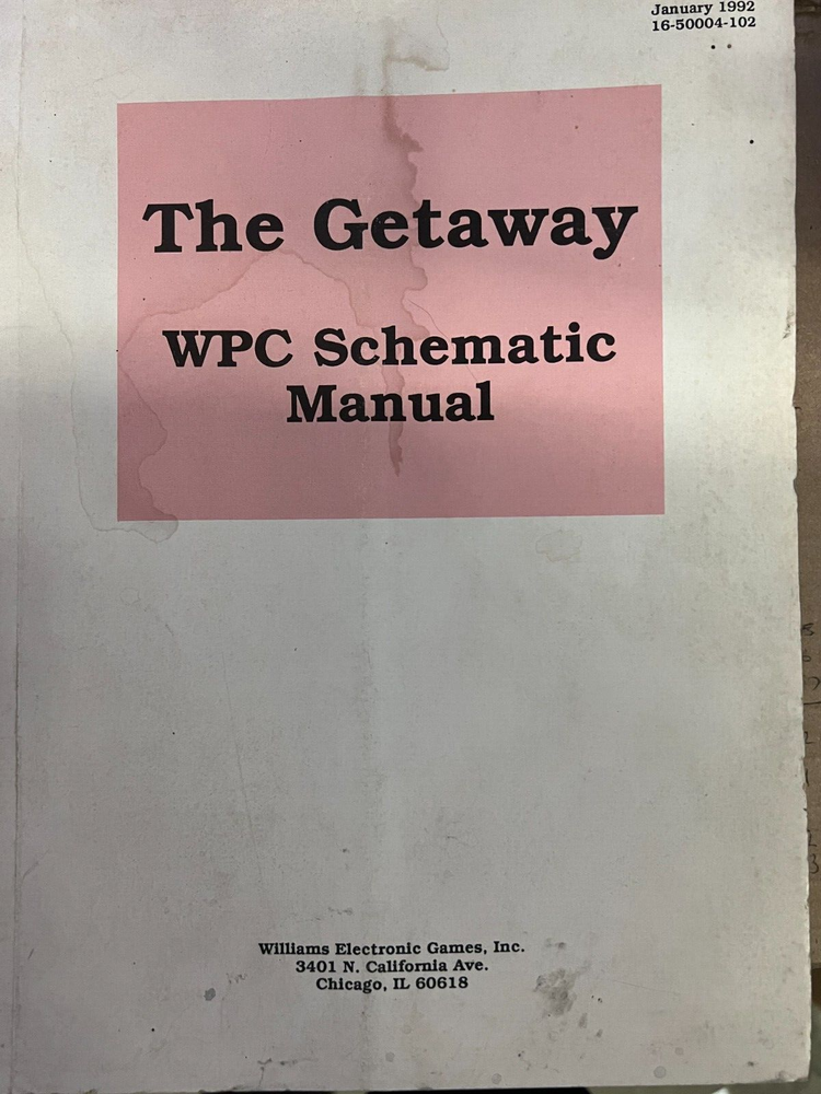Williams The Getaway Pinball Machine Original WPC Schematic Manual