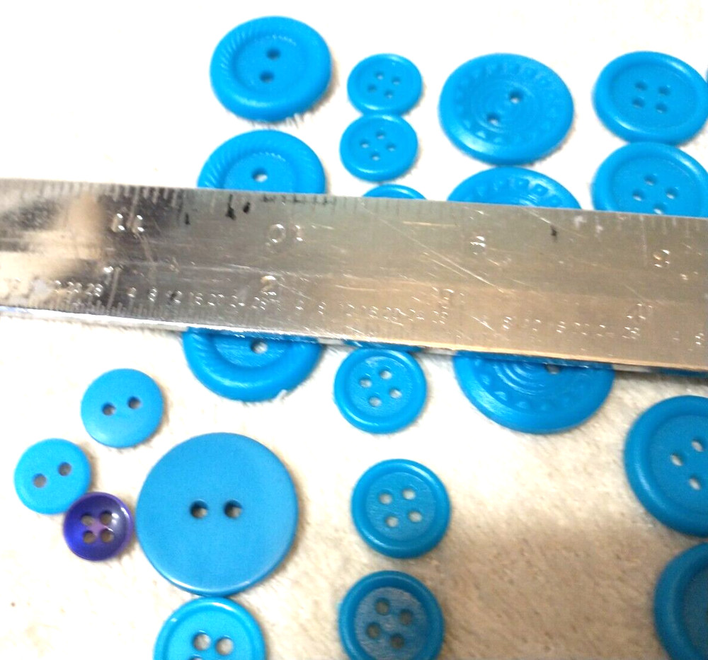 Buttons 70+ Blue Medium - Small sized Blue Plastic Craft Round Two Holed BA8