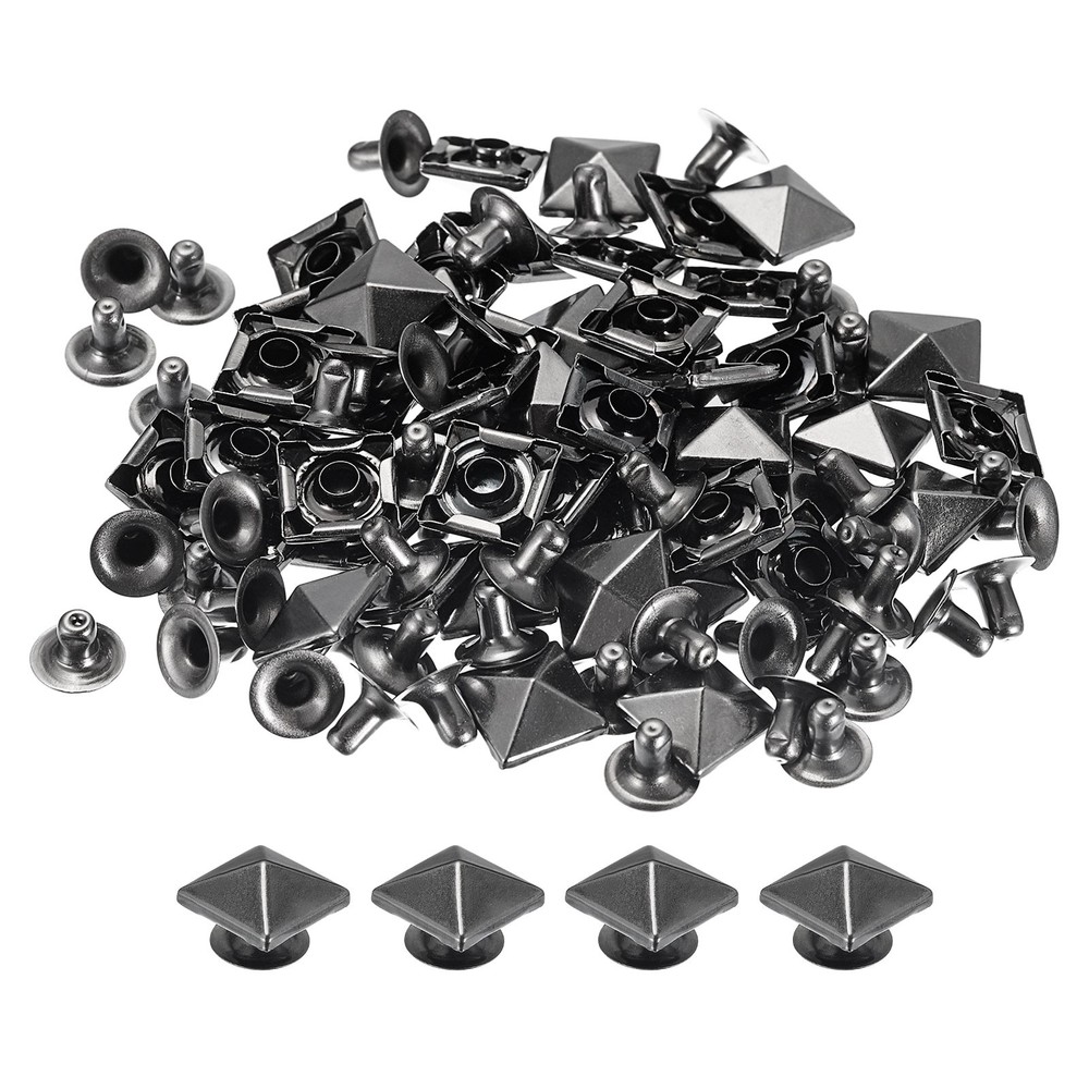 100 Sets Spike Rivet 10mm Pyramid Rapid Rivet Studs Square Spikes Gun black