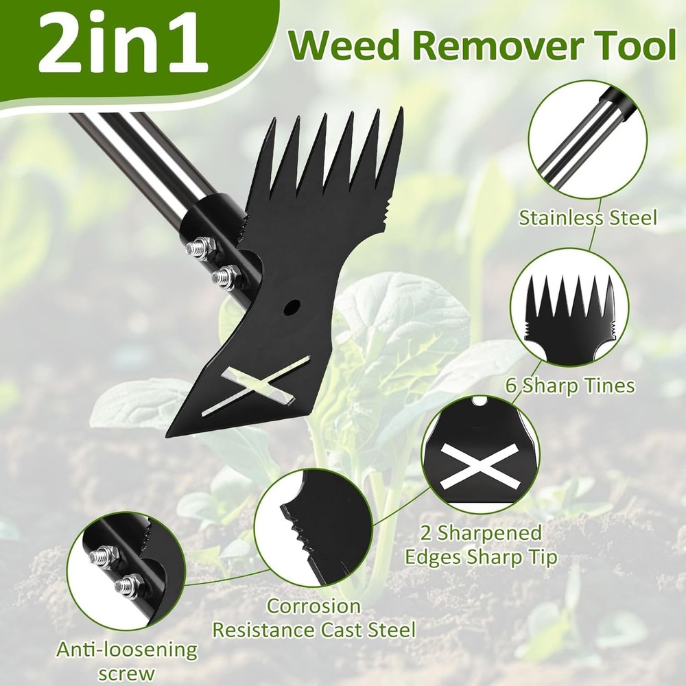 Weed Puller Tool with Long Handle - Adjustable Length Manual Weeder Remover Tool