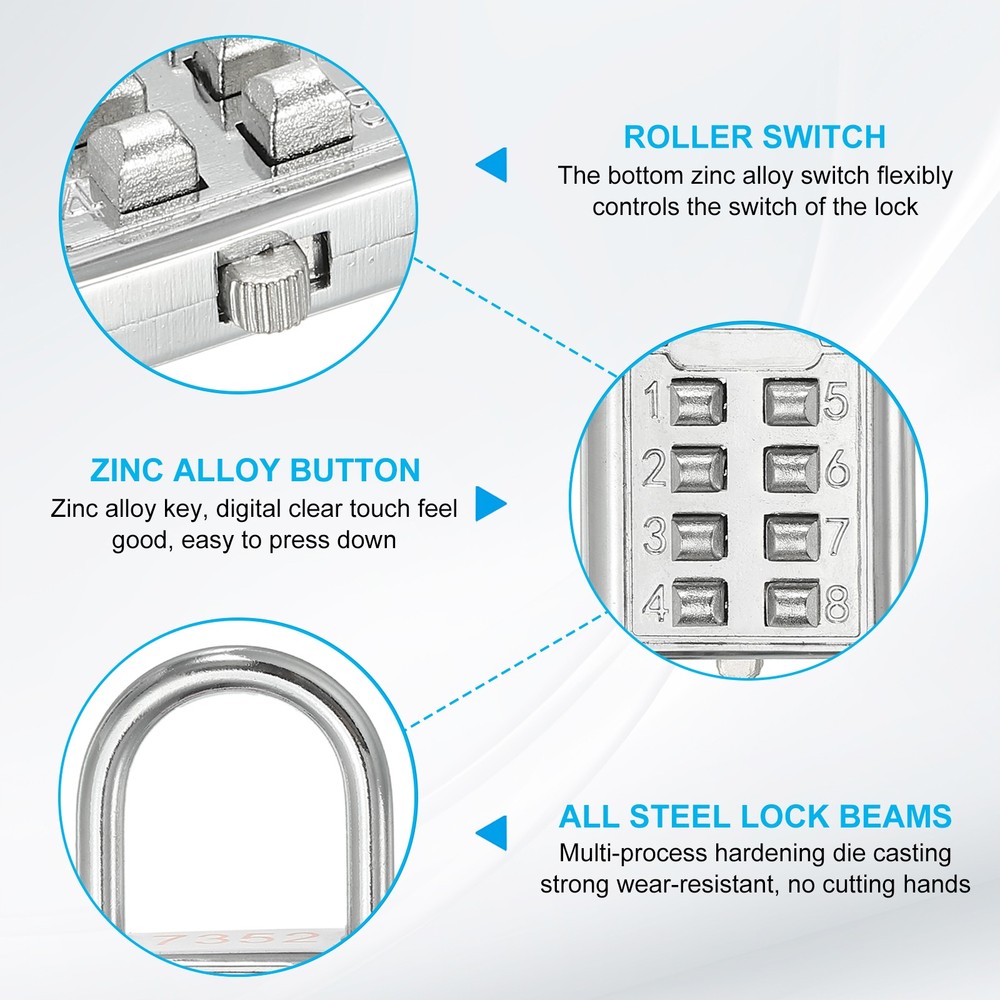 8 Digit Button Combination Padlock 2pack 4 Digit Locking Mechanism Lock Silver