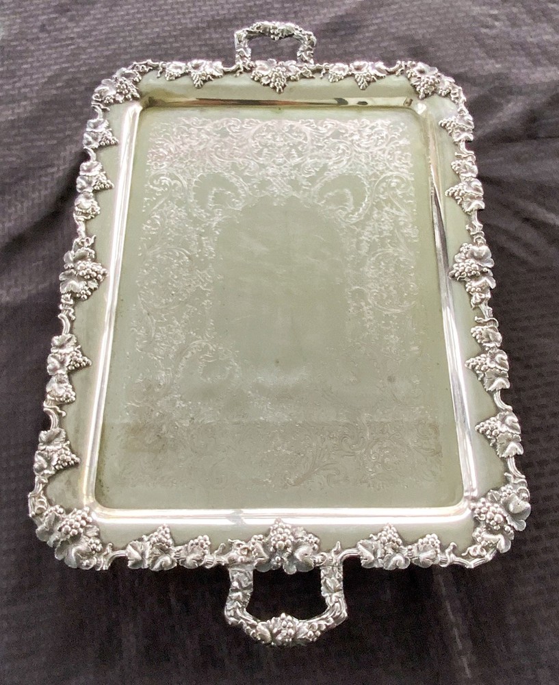 Antique Webster & Son Silverplate Grape pattern platter chased silver plate tray