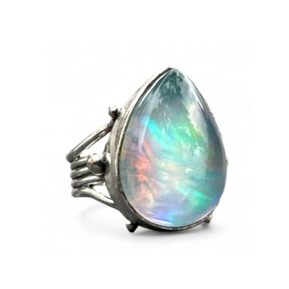 Aurora Opal Solid 925 Sterling Silver Ring 7.5