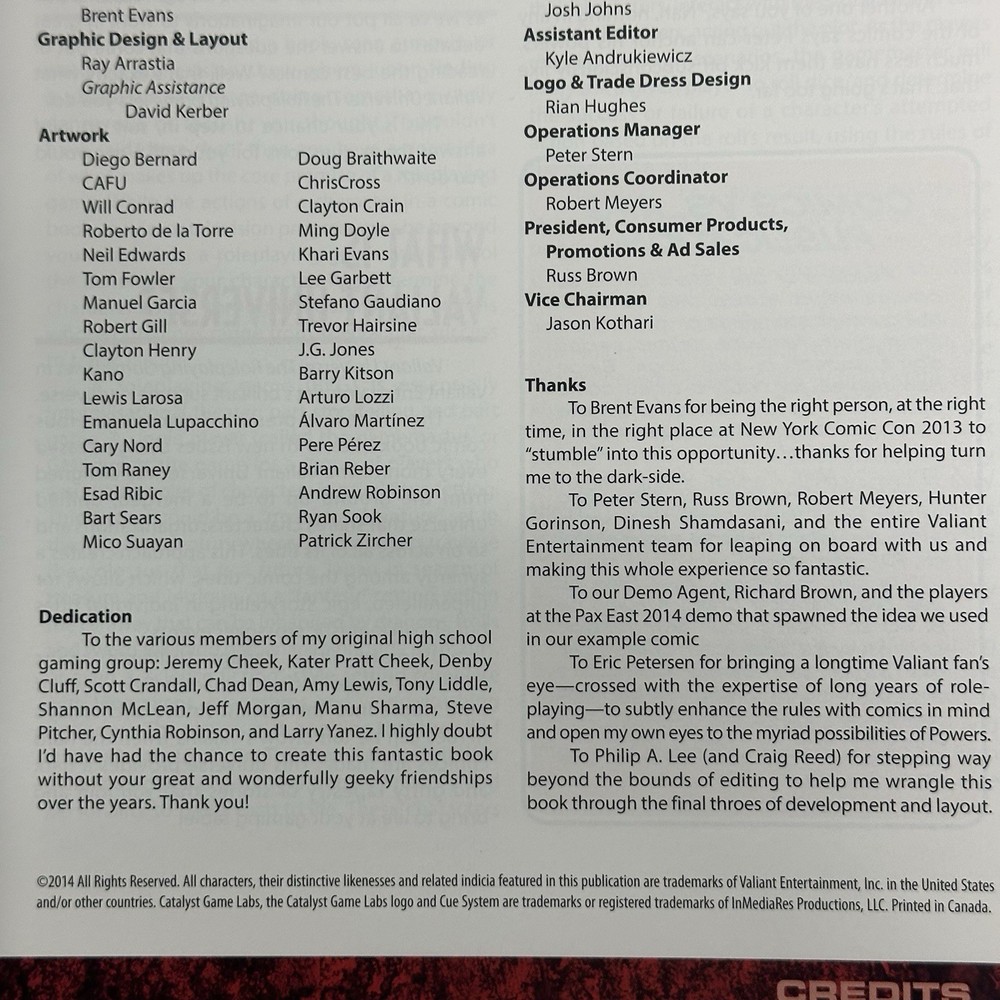 Valiant Universe RPG Core Rulebook + bonus limited edition Catalyst