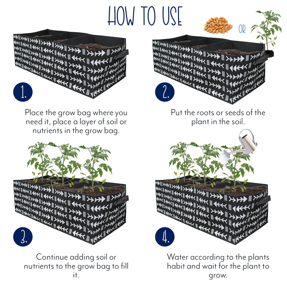 30 Gallon Large Rectangular Grow Bag, 3-Section Fabric Raised Bed Planter