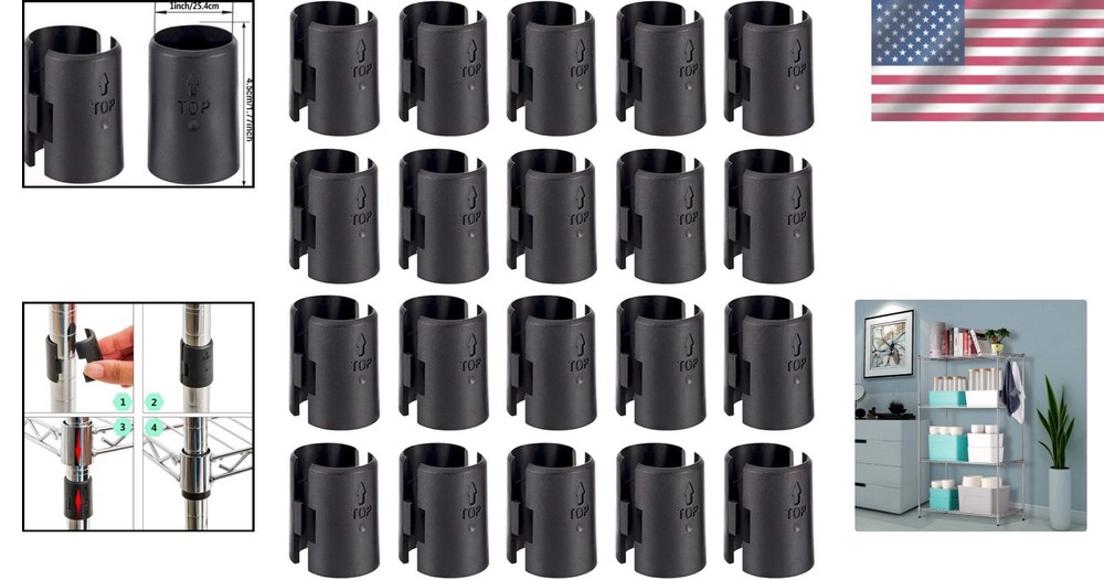 40-Pack Black Shelf Lock Clips for 1" Posts - Durable Wire Shelving Solution