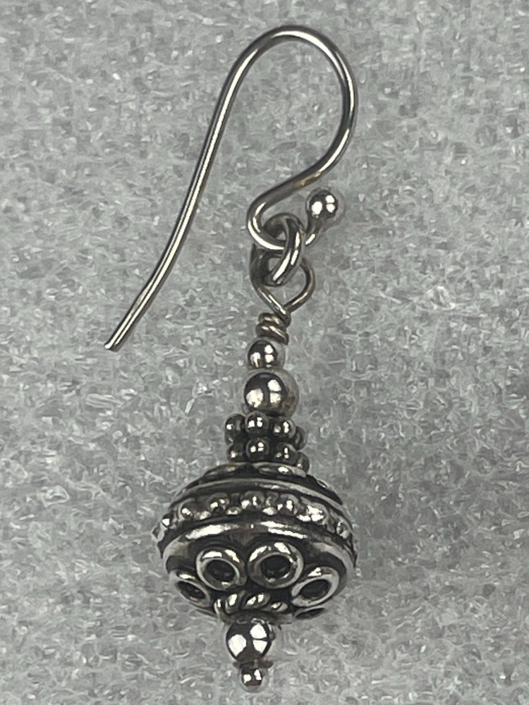 Vtg Sterling Silver Dangle Earrings Granulation Caviar Dot Beaded Hook Drop 4.7g