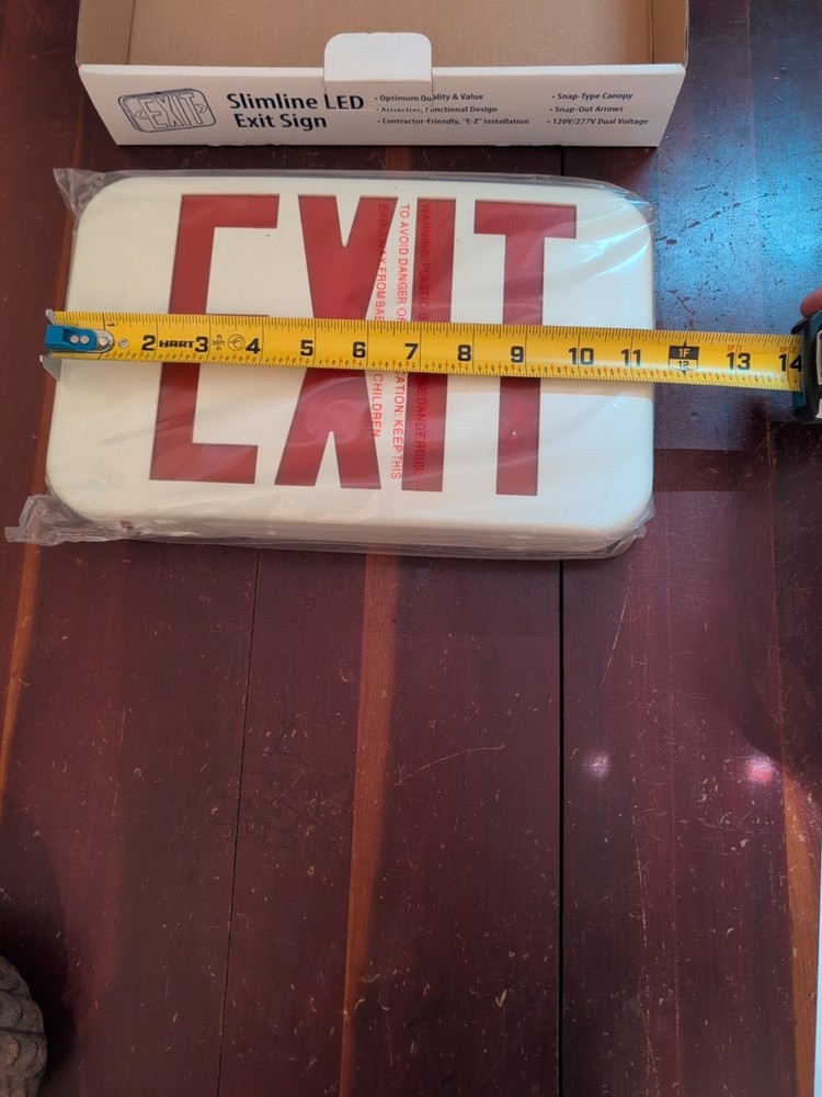 TCP Compact Exit Sign Red LED Emergency Exit Light Double Sided 22743 NOS