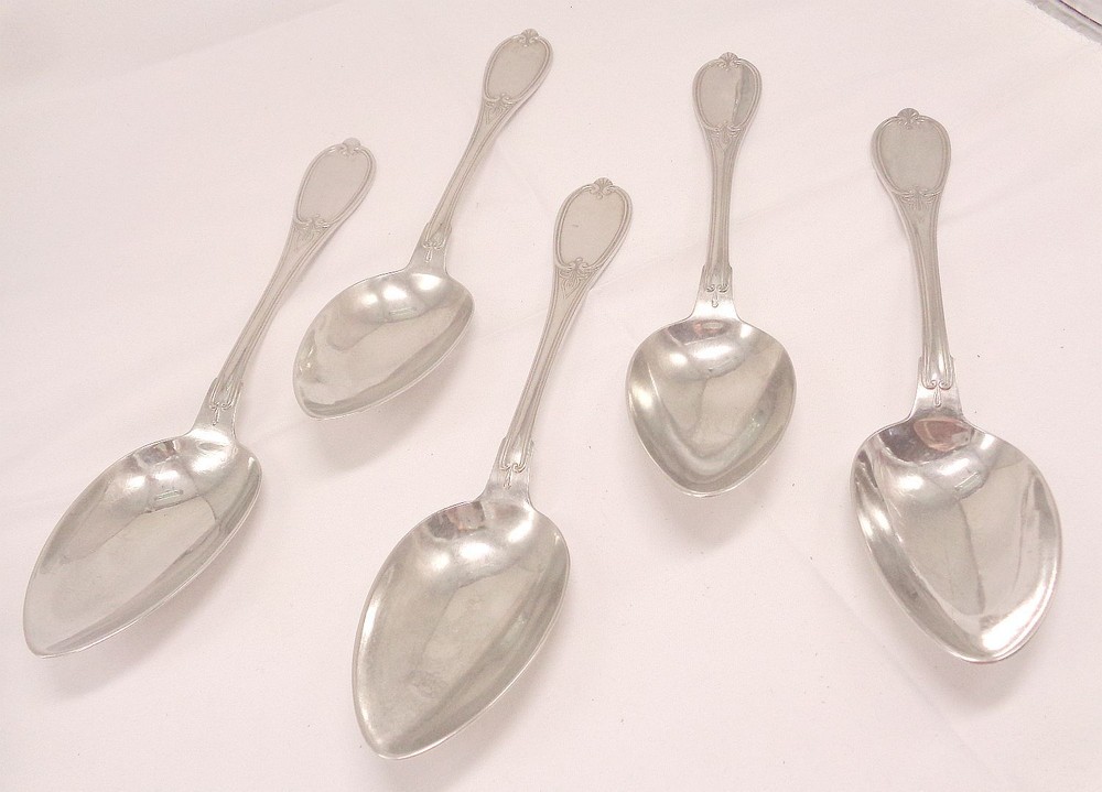 ALPACA nickle silver 5 Olive pattern tablespoons serving spoons