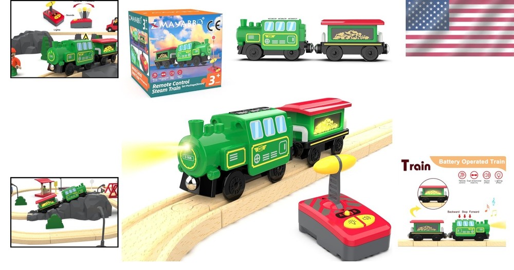 Smart Remote Control Wooden Train Set with Lights & Sounds