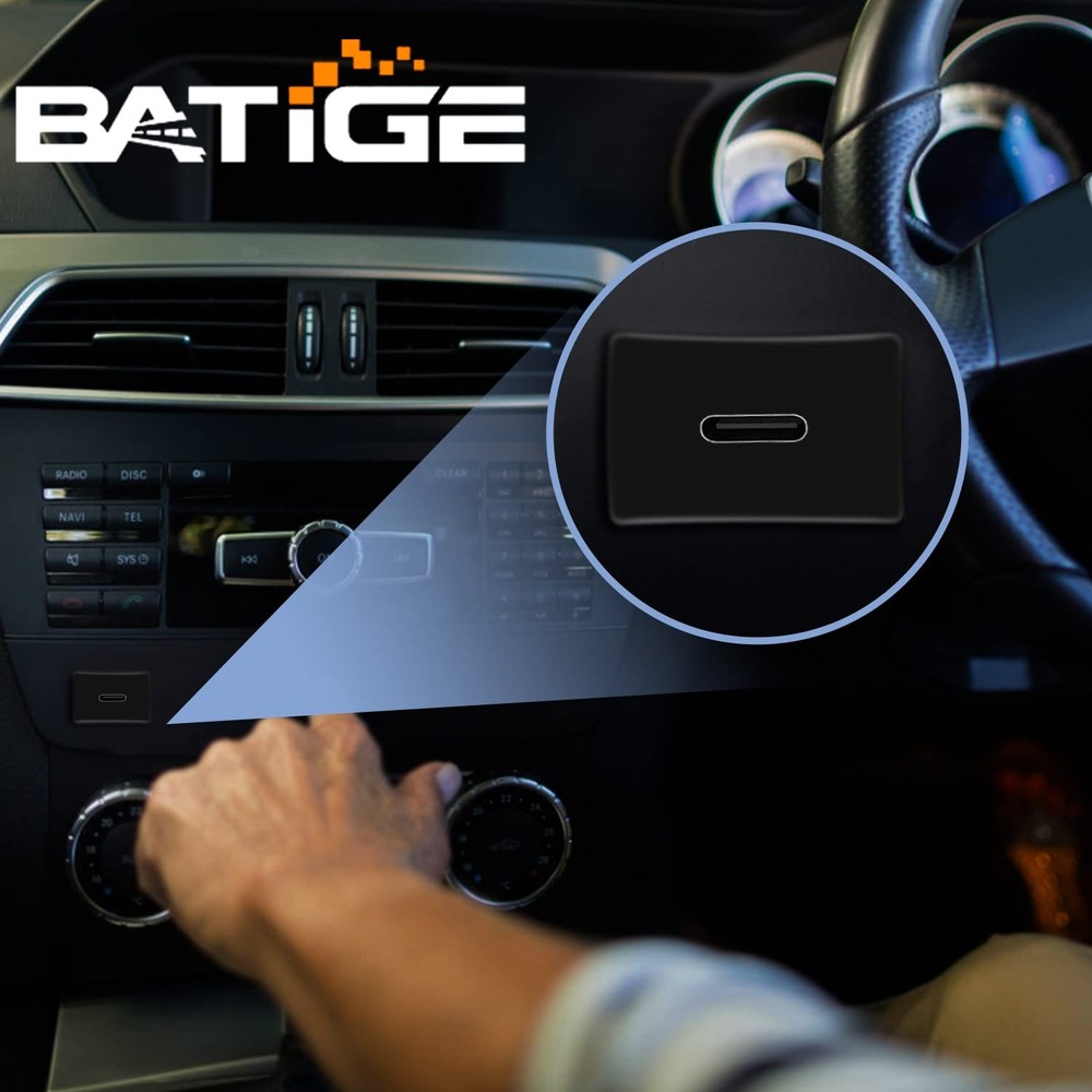 BATIGE Square Type C 3.1 Car Flush Mount Cable USB C Panel 3ft, Black