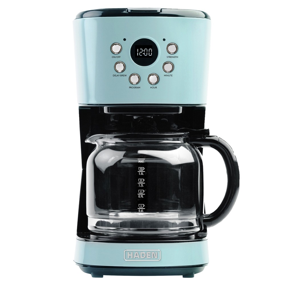 Haden Coffee Machine, 12 Cup Programmable Drip Coffee Maker, Turquoise & Chrome