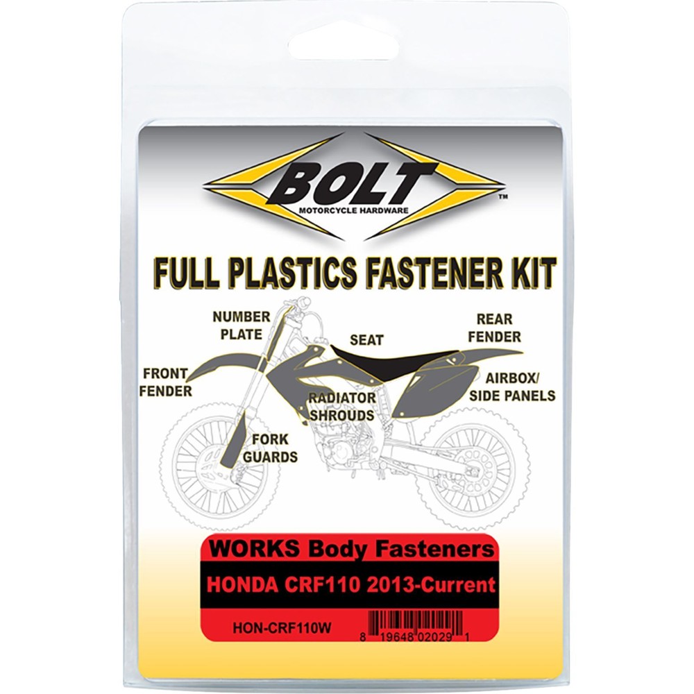 Bolt MC Hardware Full Plastics Fastener Kit HON-CRF110W