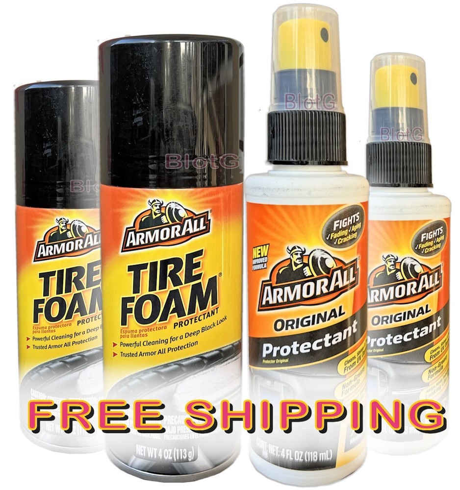 ARMOR ALL Original Protectant & Wheel Tire Foam Shine & Protect 4oz Bundle 4Pack