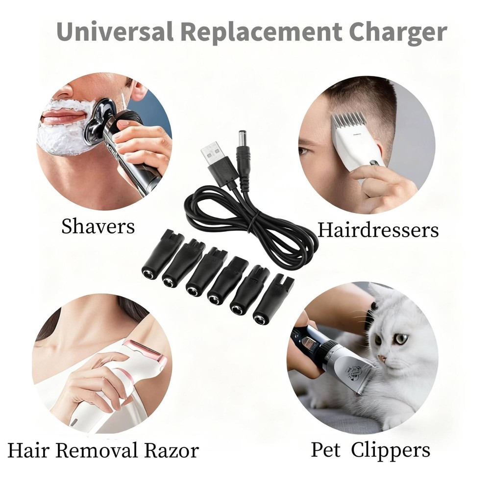 7PCS 5V USB Multi-Tip Charger Cable for Clippers Shavers Beauty Tools