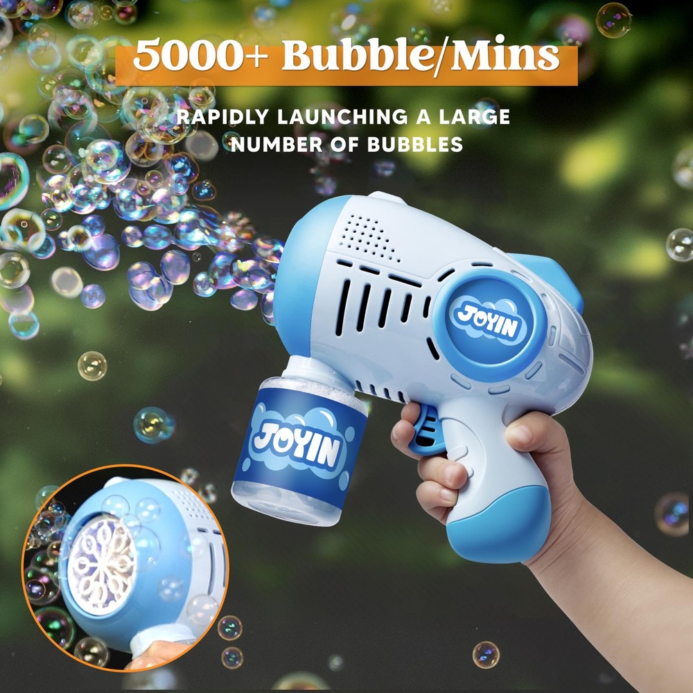 JOYIN 2 Kids Bubble Guns with 4 Bottles Solution, Automatic Bubble Machine Gun w