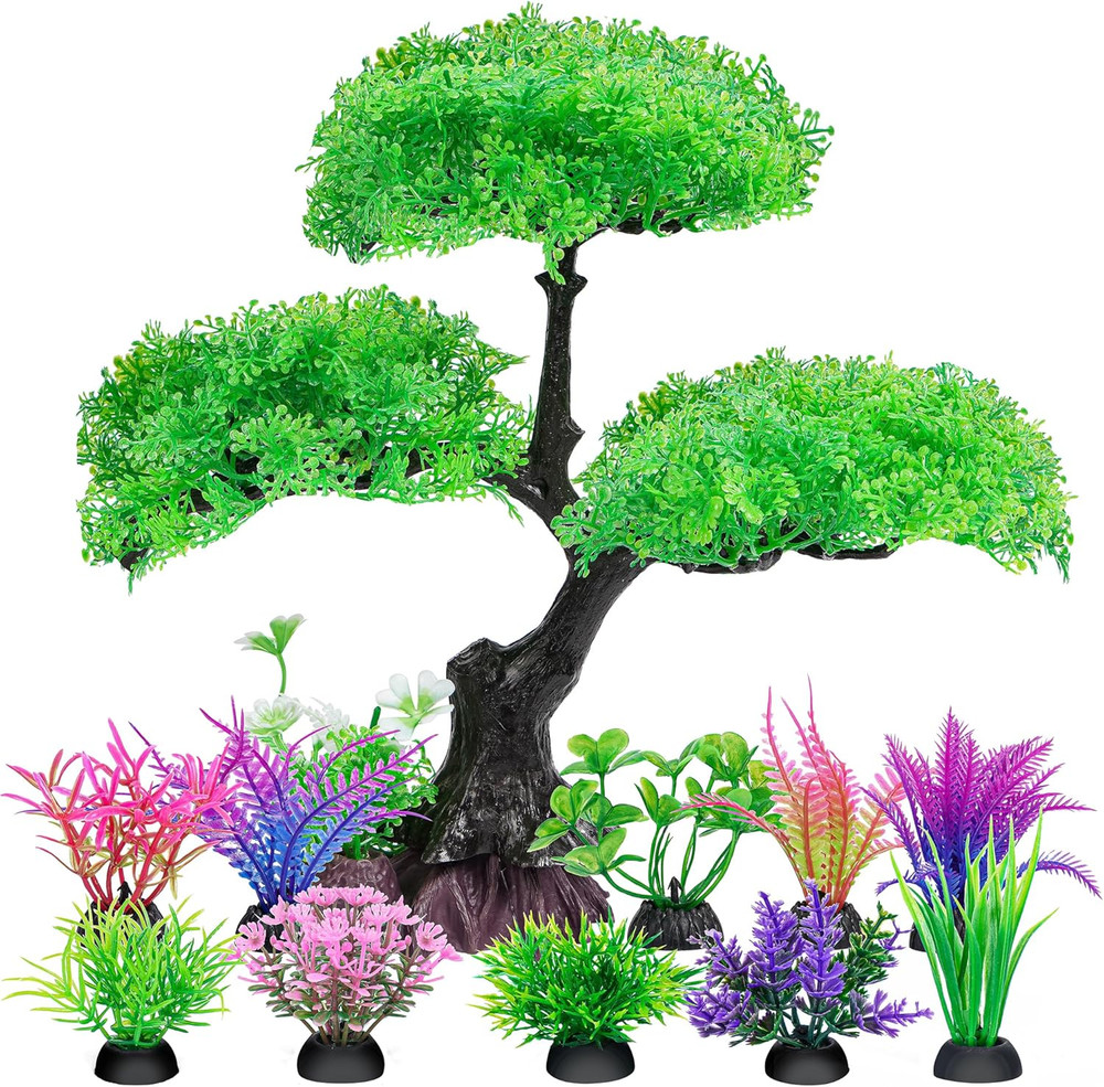 Ameliade Aquarium Artificial Plastic Plants Decoration, Aquarium Tree Decor Set,