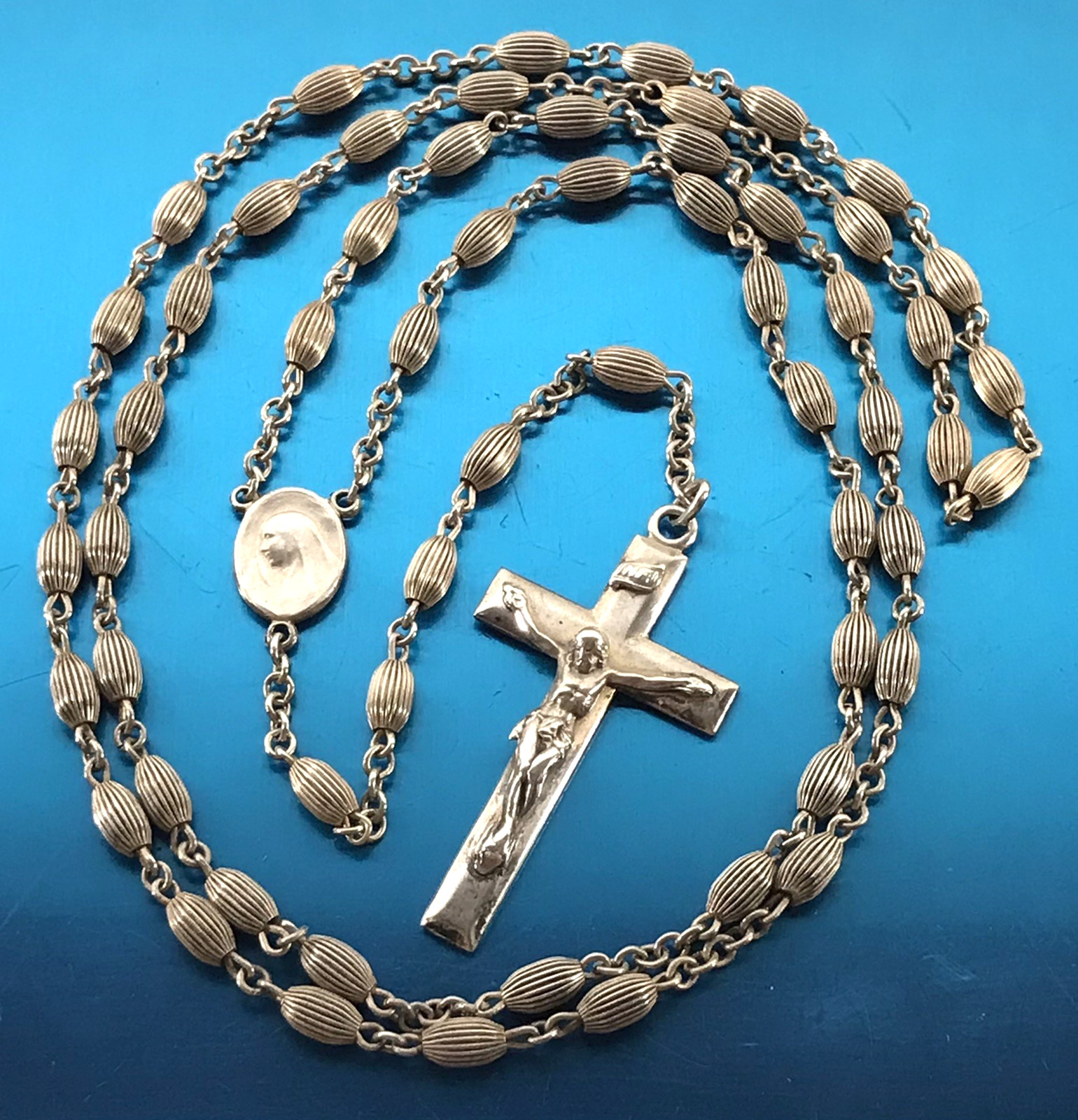 ANTIQUE ALL SOLID STERLING SILVER ROSARY by GOLDI KAPLAN - 23gm 20.5" - SWEDEN