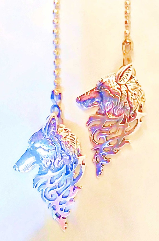 Set of Two ~ WOLF HEAD Design Silver-Tone Metal ~ Ceiling Fan Pulls