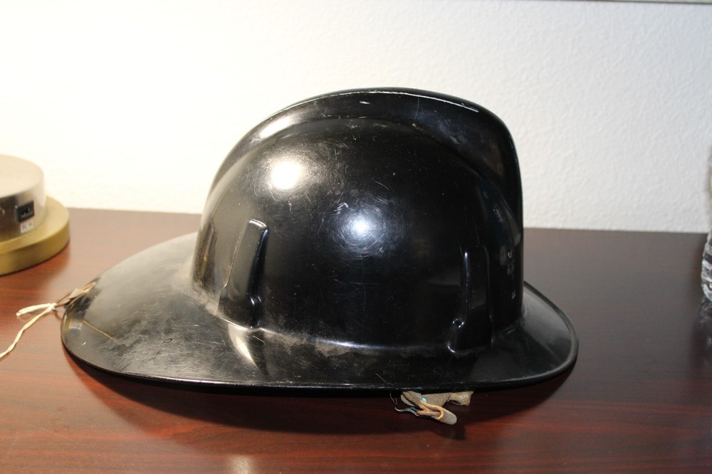 1940s black firefighter helmet - NO FRONT NUMBER - Adjustable straps