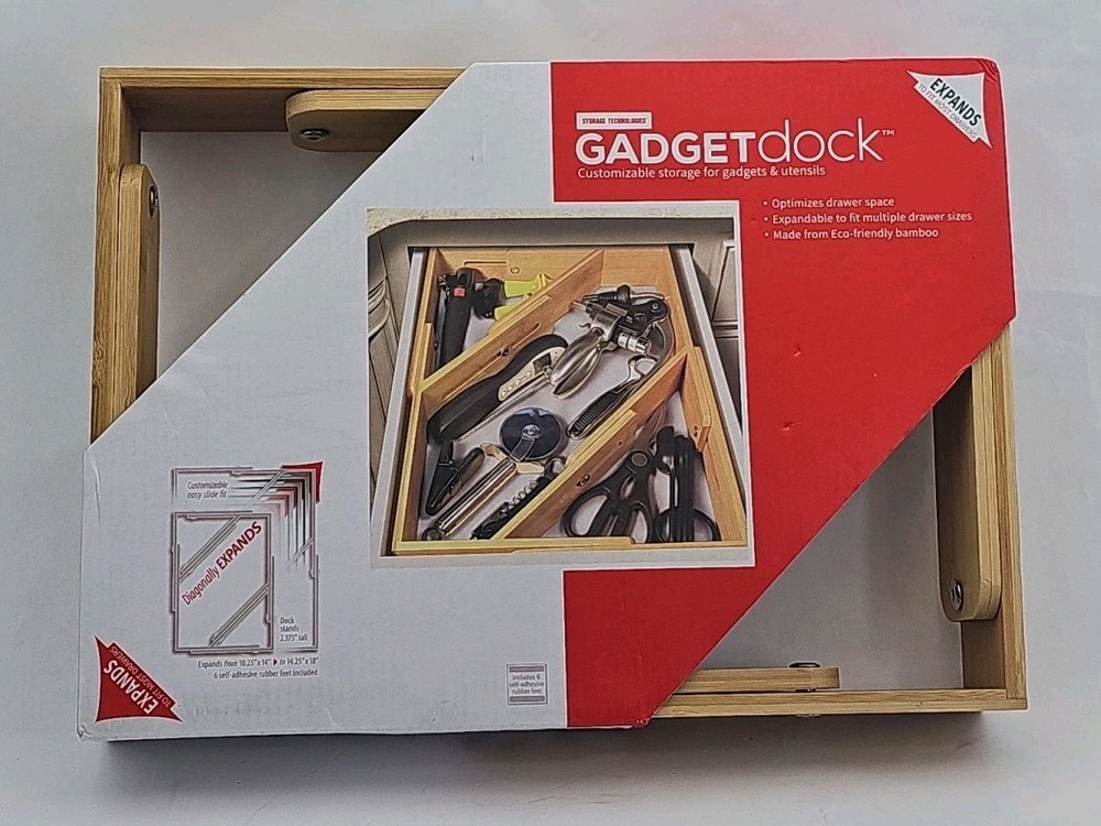 NWT Gadget Dock Bamboo expandable drawer organizer