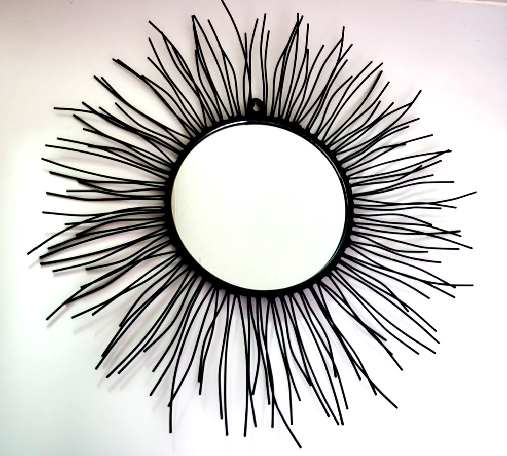 Sunburst Mirror Metallic Black Wall Decor Accent 19" Diameter Mirror 8" Diameter