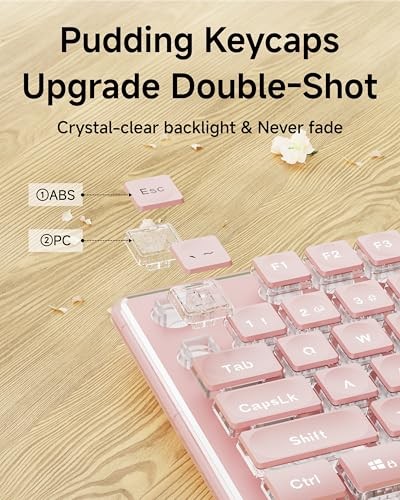 Wired Computer Keyboard with White Backlit, Aesthetic Full Size Wired Pink