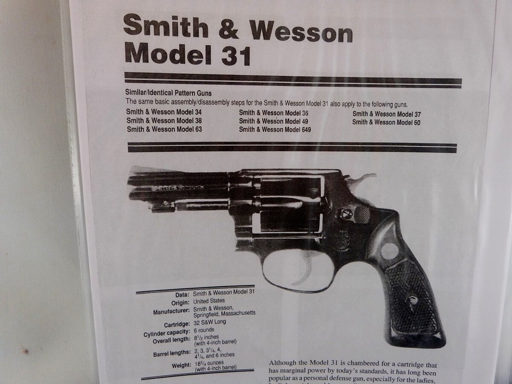 SMITH & WESSON MODEL 31 HAND GUN BREAK DOWN INSTRUCTION KIT