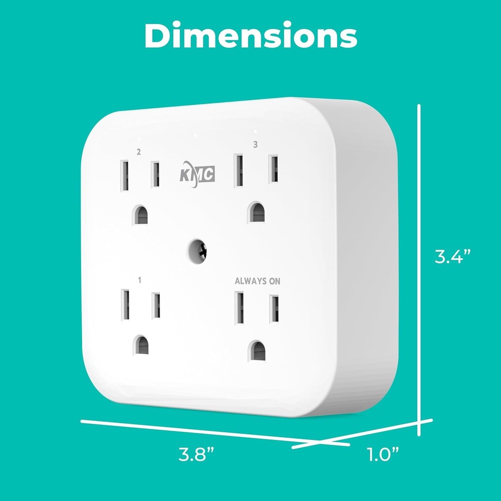 KMC Smart Tap Mini 2-Pack, 4-Outlet Wall Mounted Plug Adapter, 3...